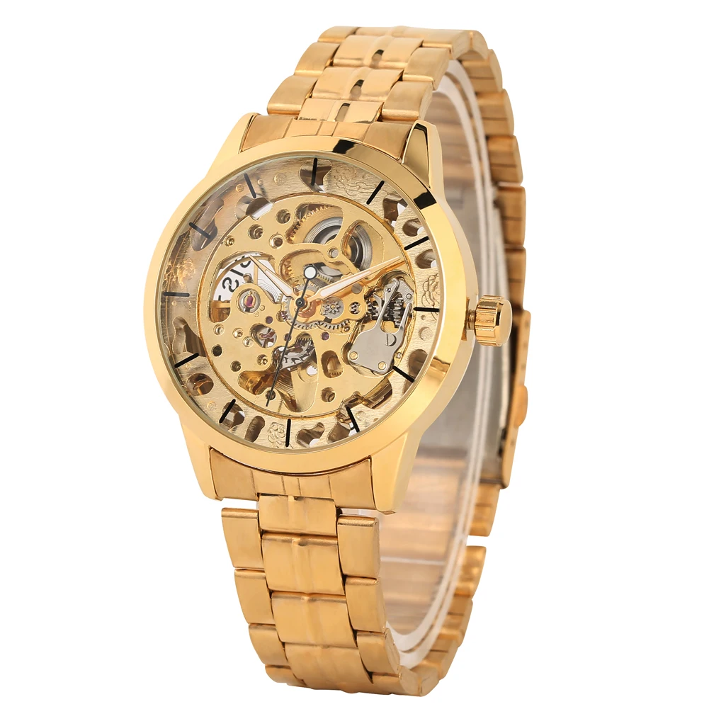 

High Quality Luxury Golden Frame Skeleton Mechanical Watch Gold Automatic Watch Business Clock For Men reloj hombre