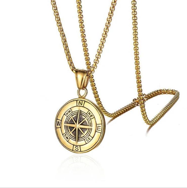 

Customate Fashion Vintage Gold Silver Plated Viking Amulet Compass Pendant Jewelry Stainless Steel Necklace for Men Women