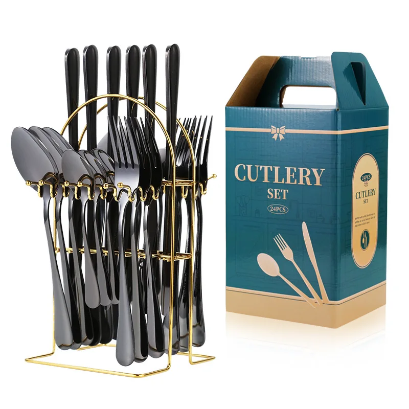 

Amazon Best Seller Shiny Polishing 24 Piece Black Stainless Steel 18/0 Restaurant Flatware Set Cutlery