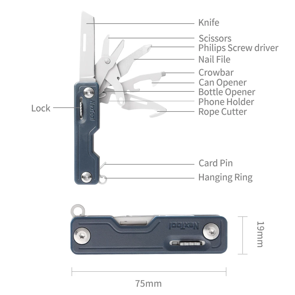 

NexTool New NE20096 design Full Locking high quality portable phone holder and scissors EDC multi Functional Keychain Tool