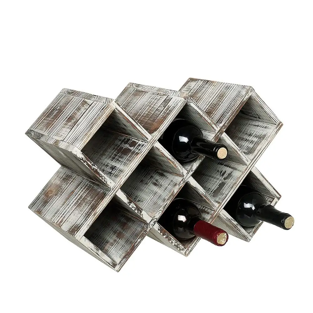 

2020 new antique torch wood wine rack geometric design eight bottles storage box on countertop, Wood color
