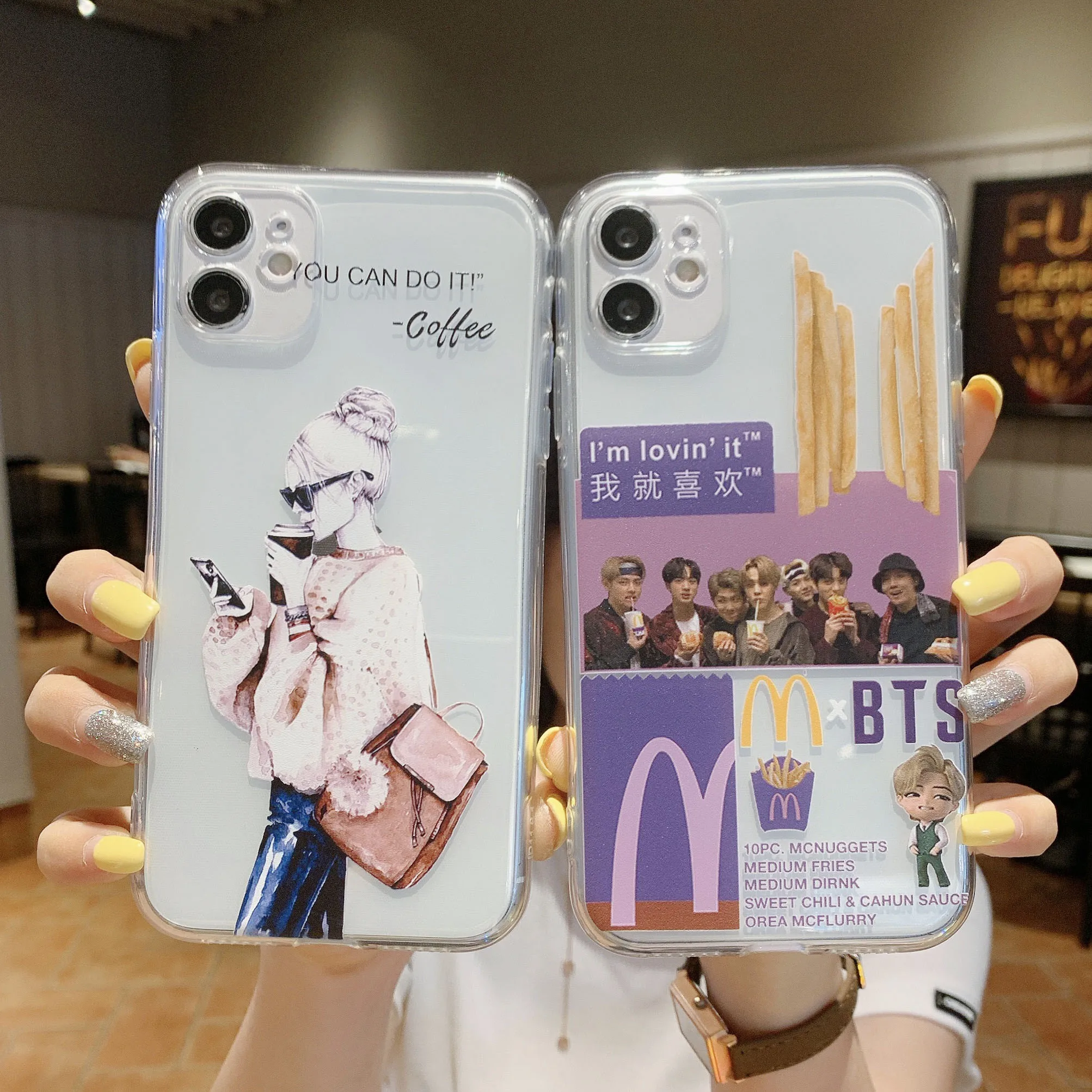 

Kpop Phone Case for iPhone 12 11 Pro Xs Max BTS Boys Star Coffee Girl Transparent Mobile Cover for iphone11 7plus Apple Case