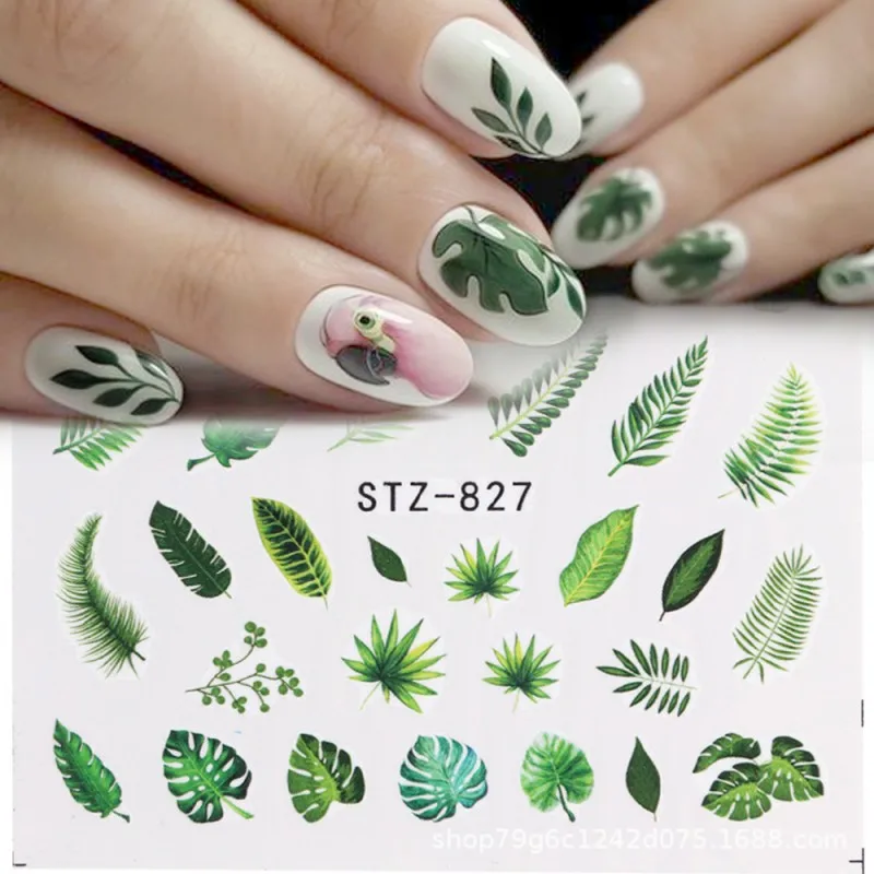 

1Pcs Water Nail Decal and Sticker Flower Leaf Tree Green Simple Summer DIY Slider for Manicure Nail Art Watermark Manicure Decor