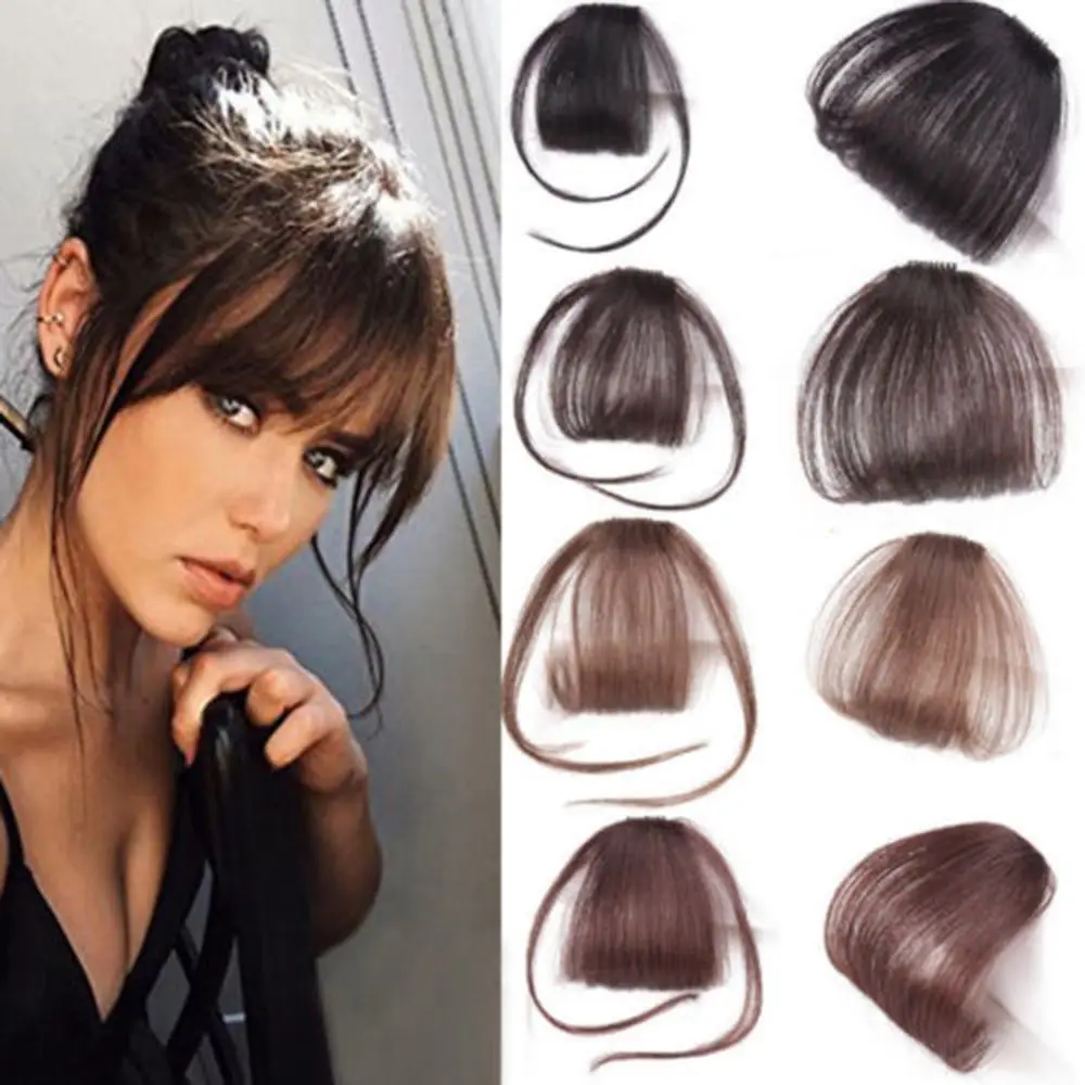 

Human Hair Extension Neat Women Hair Pieces Different Color Bangs Fringe Clip in Hair Extensions