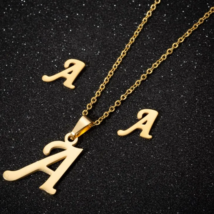 

Go party 2021 Hot stainless steel initial letter pendant necklace earrings set jewelry