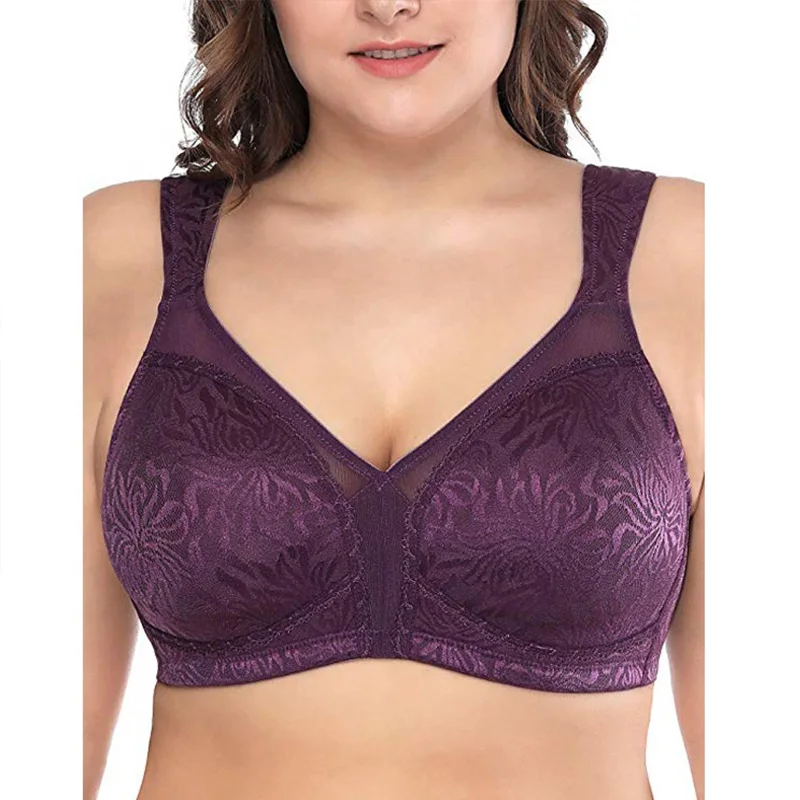 

Big size Full cup sexy lace women bra Sewel Big Breasted Women Ladies Full Figure Comfortable Wire Free Minimizer Support Bra, As per photo