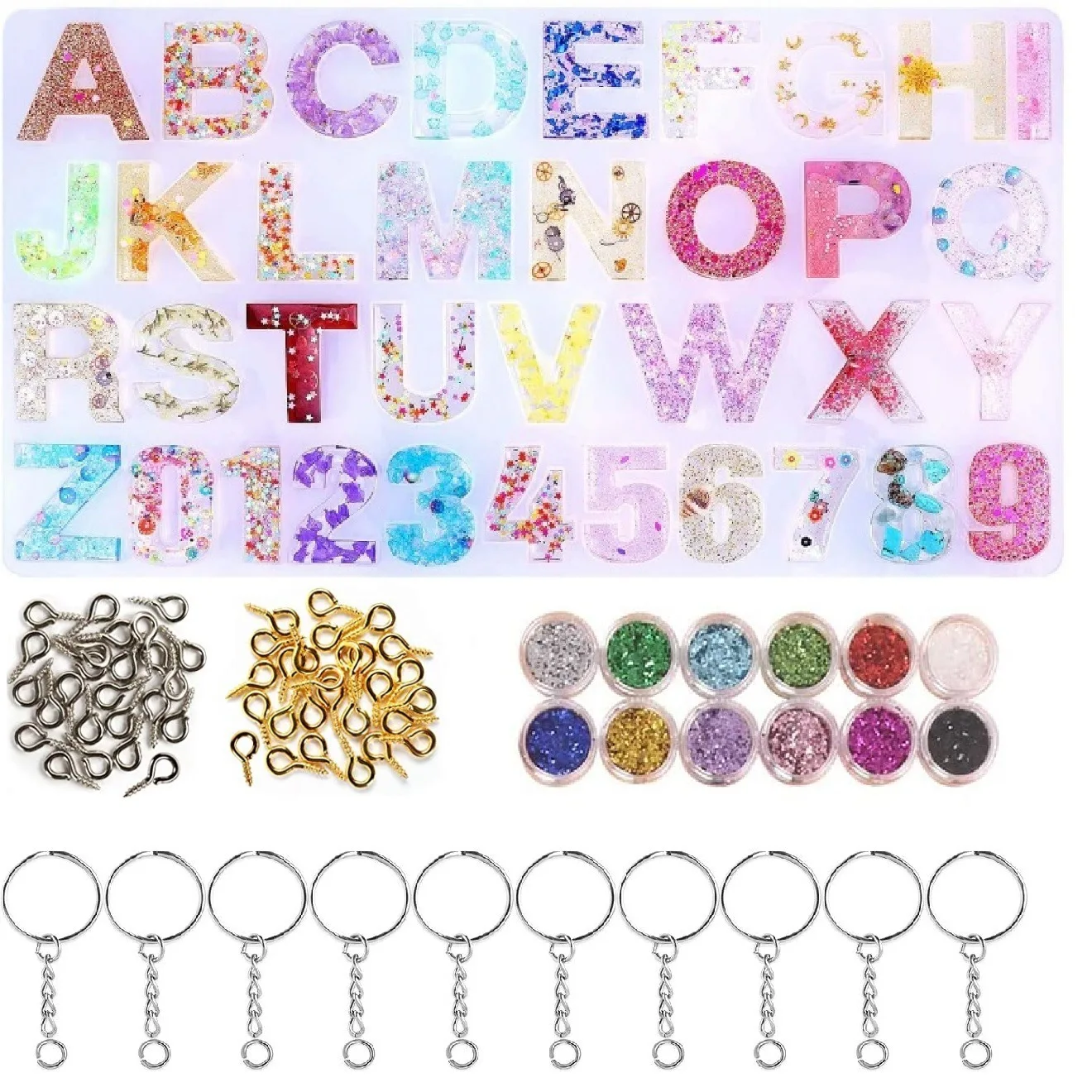 

Alphabet Mold for ResinKeychain Letter Silicone Resin Molds with Keychains Resin Drill Kits Epoxy Molds for DIY Keychain