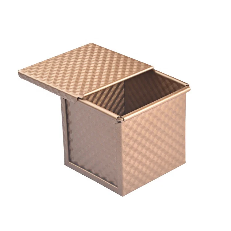 

Square Cube Gold Nonstick Corrugated Mini Loaf Pans With Lid Aluminium Toast Babking Tin Cube Loaf Toast Bread Baking Pan Mold