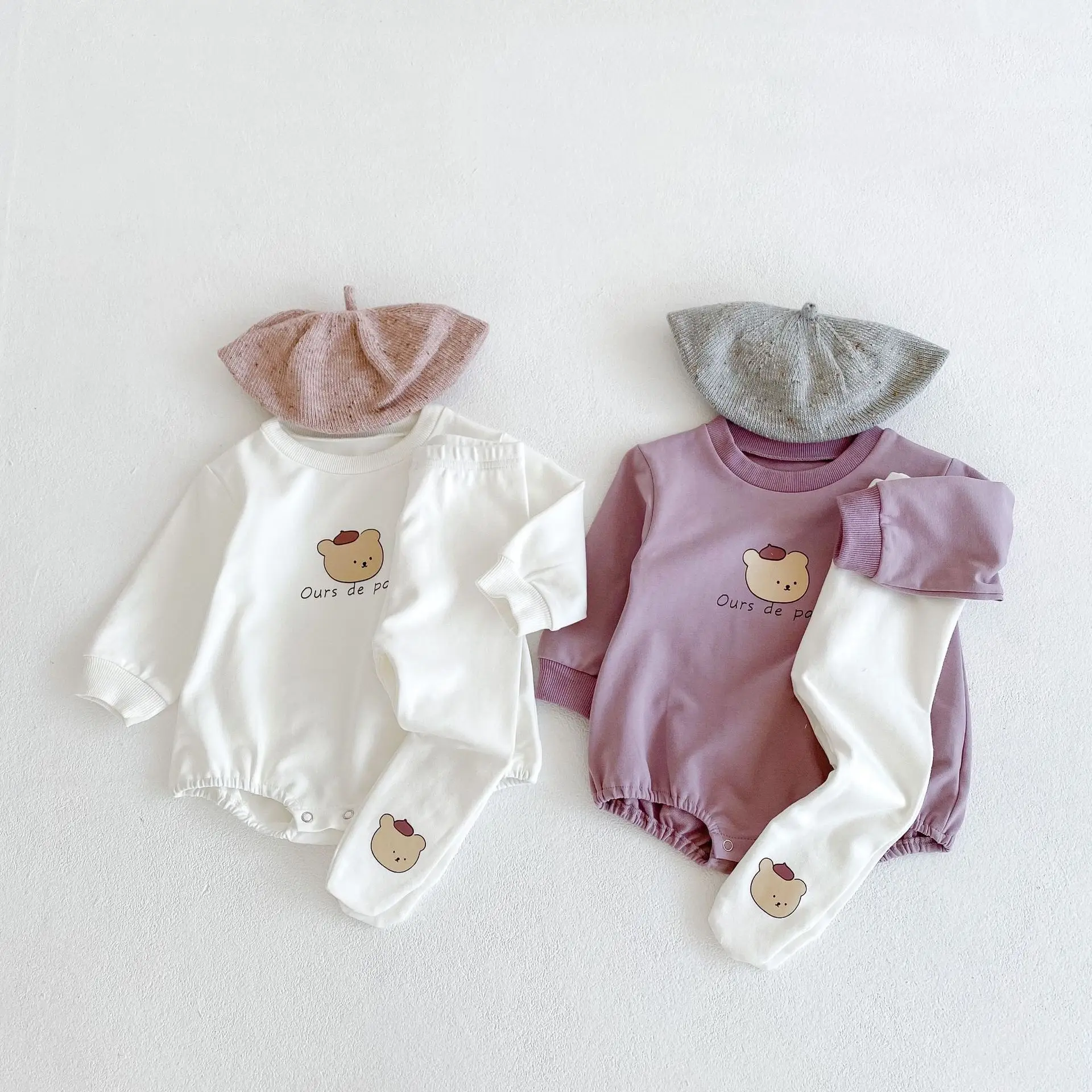 

New Trendy Cute Long Sleeve Baby Onesie Sweater Fabric Plain Baby Bodysuit Romper Infant Ruffle Baby Girl Romper Kids Spring One, Blue