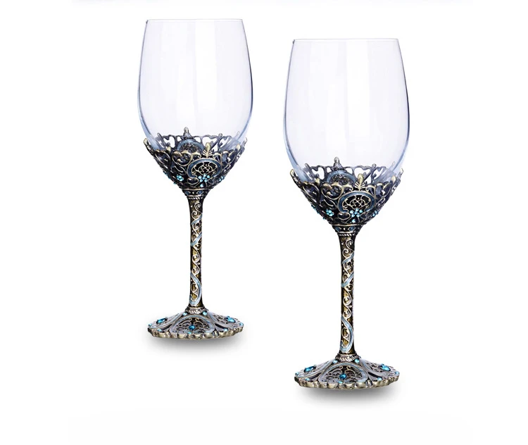 

Luxurious Wedding Business Gift Red Wine Glass Crystal Enamel Goblet, As picture