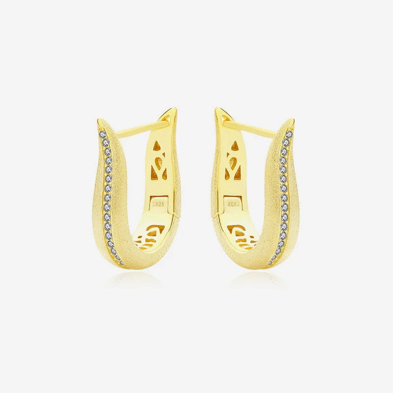 

VIANRLA Sterling Silver Earrings U Shape Hoop Earrings 18k Gold Plated Zirconia Fashion Jewelry Earring Women