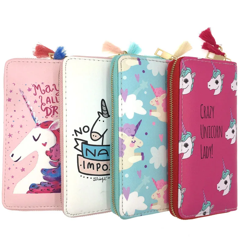 

Hot Sale Cute Cartoon Girls Pu Leather Purse Unicorn Pattern Zipper Long Wallet For Women, Picture