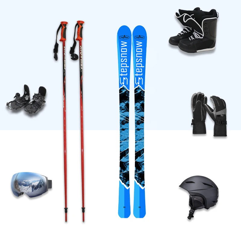 

Hot Sale Skis 7 Pieces Set Include Ski Boots Binding Pole Touring Snowboard Adults, Customized color