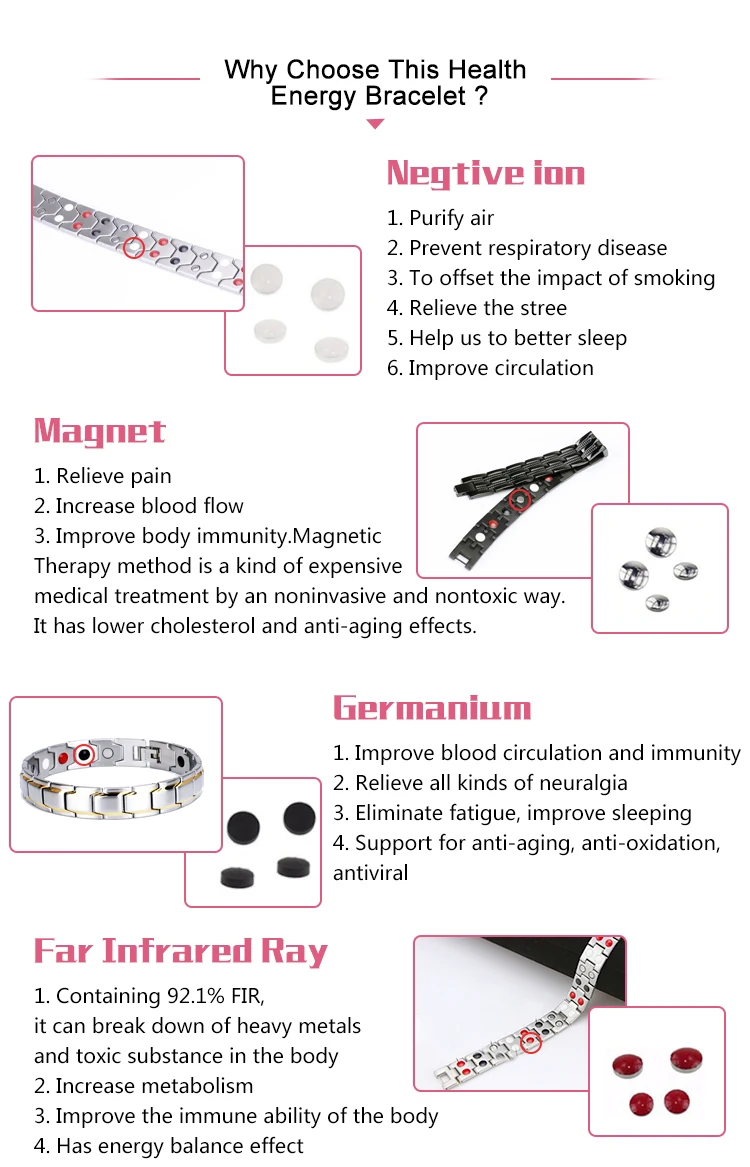 4 in 1 Health  Germanium Negative Ions Custom Lojo Bio Magnetic 316l Stainless Steel Men Bracelet
