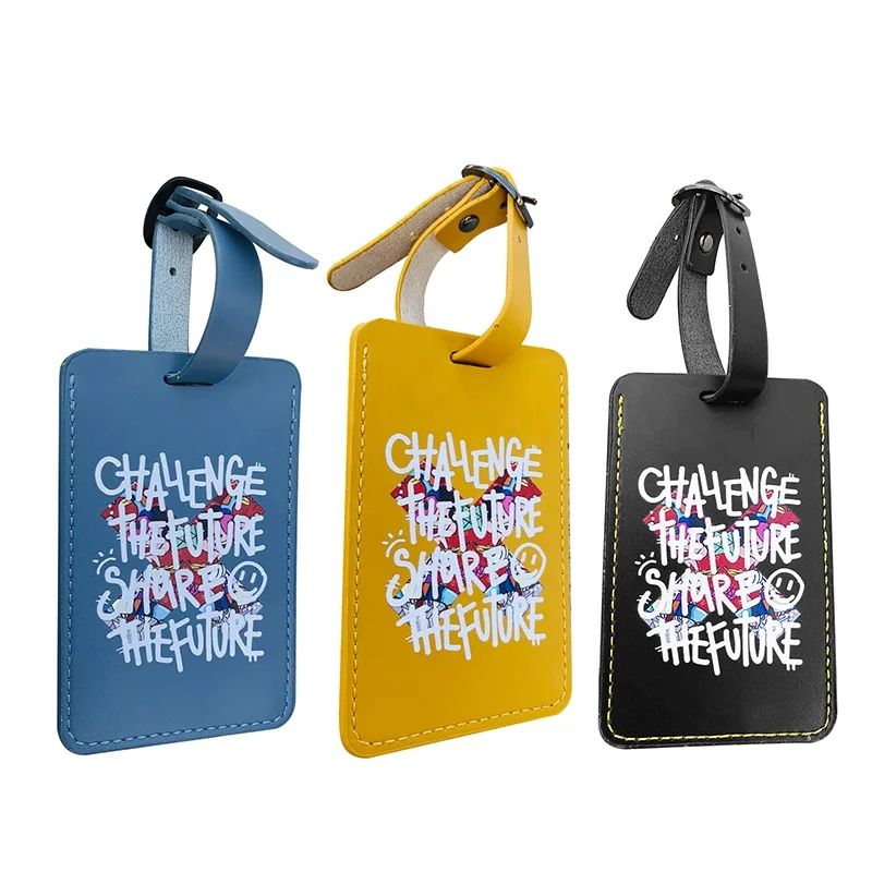 

3 Pack Travel PU Leather Luggage Baggage Bag Tag Set for Women Men, Black,blue, yellow or customized color