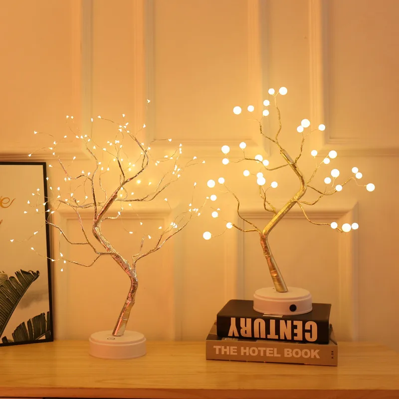 108 LED USB 3D Table-Lamp Copper Wire Christmas Fire Tree Night Light For Home Holiday Bedroom Indoor Kids Bar Decor Fairy Light