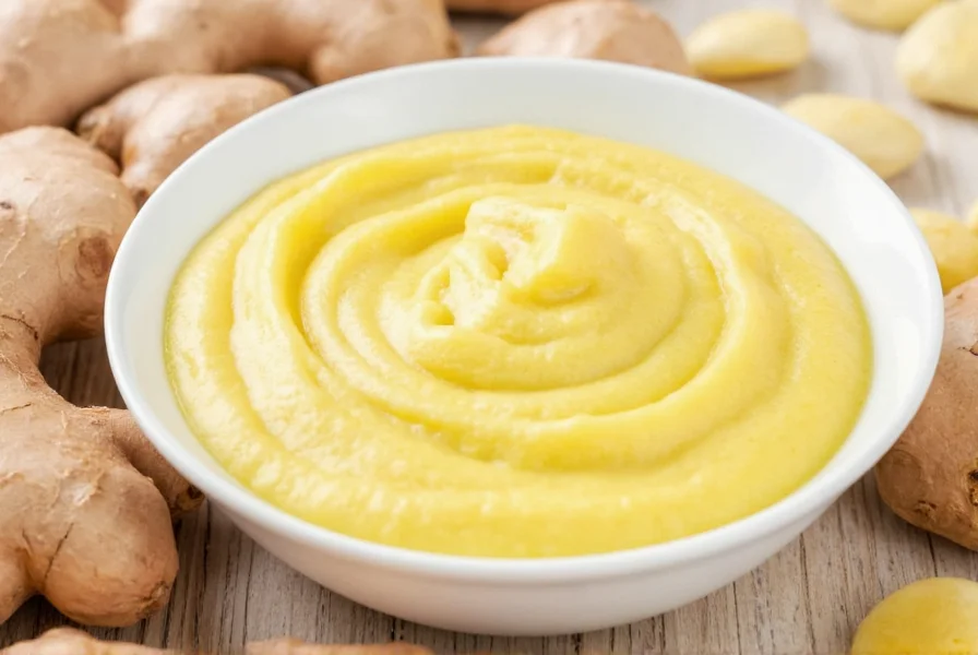 Ginger puree portioned in ice cube tray for freezing
