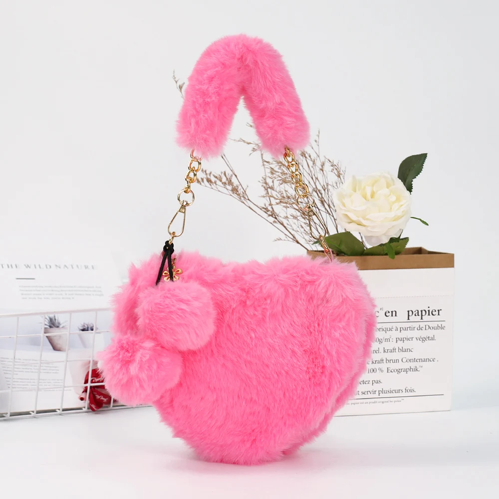 

Fall & Winter Designer Furry Bags Black Friday Hand Bags Ladies Cute Fluffy Heart Shaped Purses Fur Purses And Handbags, 7 colors