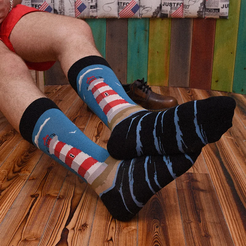 

Christmas Hat Cartoon New Fashion Cotton Animal Print Tube Men's Crew Sport Socks, As pictures
