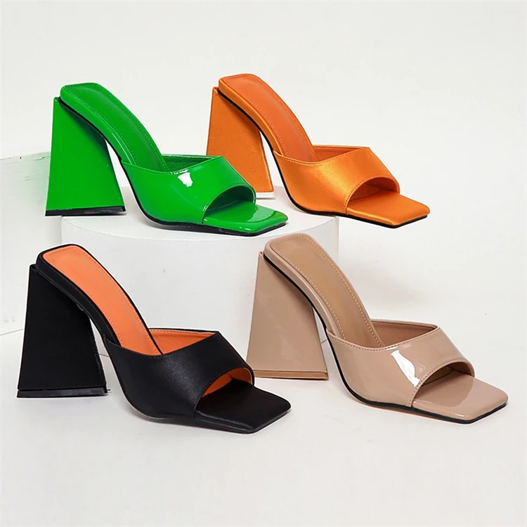 

Hot Women'S Triangle High Heel One-Line Sandals Ladies High Heel Slippers Woman Shoes