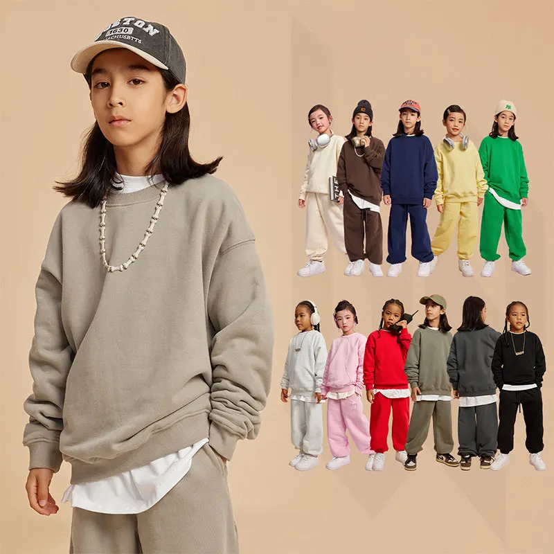 New Popular Kids Hoodies Custom Crewneck Sweatshirt Autumn 450GSM Fleece Colorful  Oversized Boys and Girls