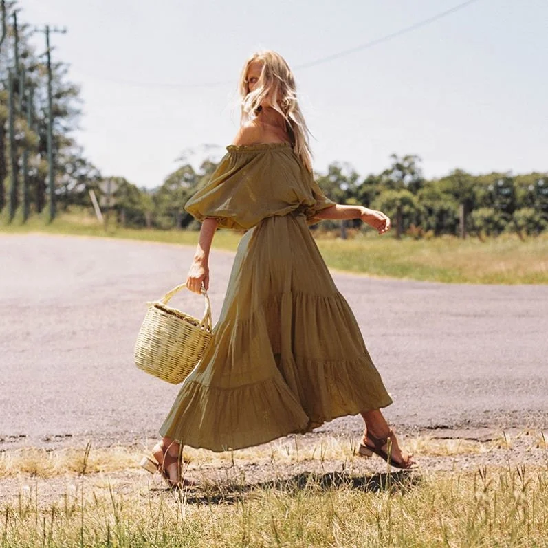 

Fashion Women Off Shoulder Casual Dress Lady Summer Sexy Beach Loose Long Dress