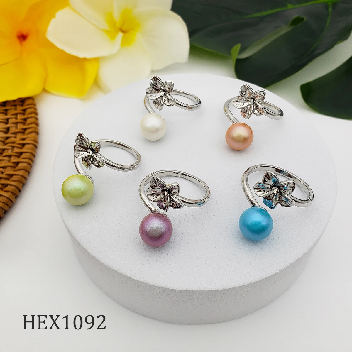 

hawaii silver plating mixed pearl color adjustable flower ring