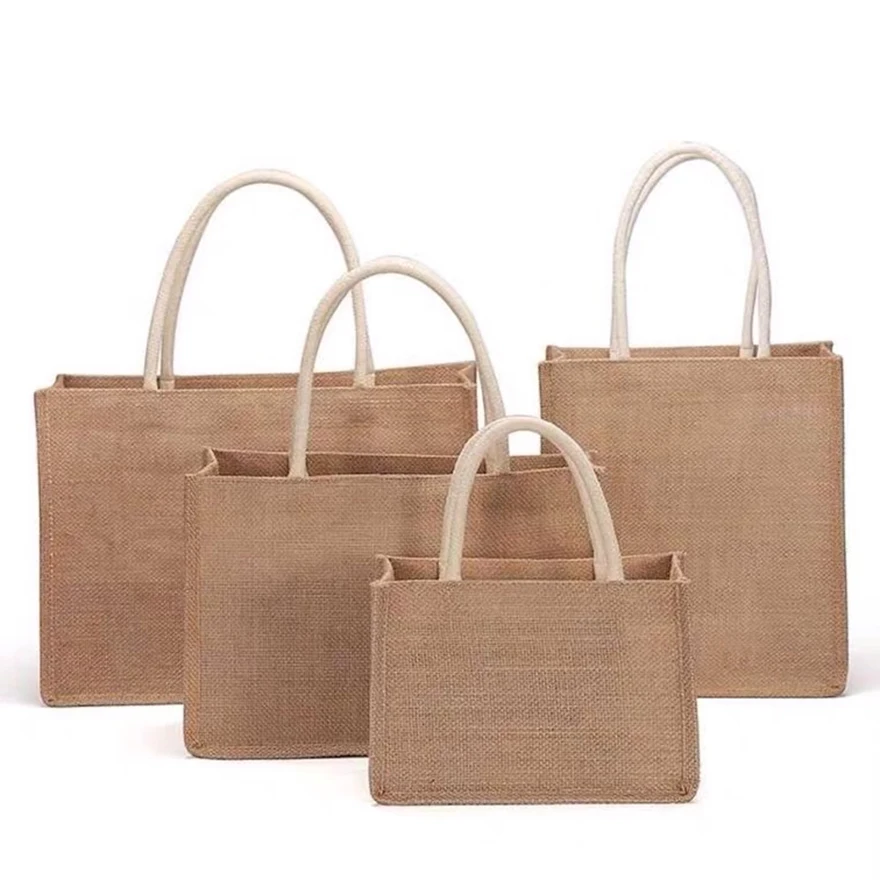 

Wholesale Cheap Custom Logo Printed Eco Recycle Natural Reusable Hessian Burlap Jute Linen Shopping Tote Bag for advertising