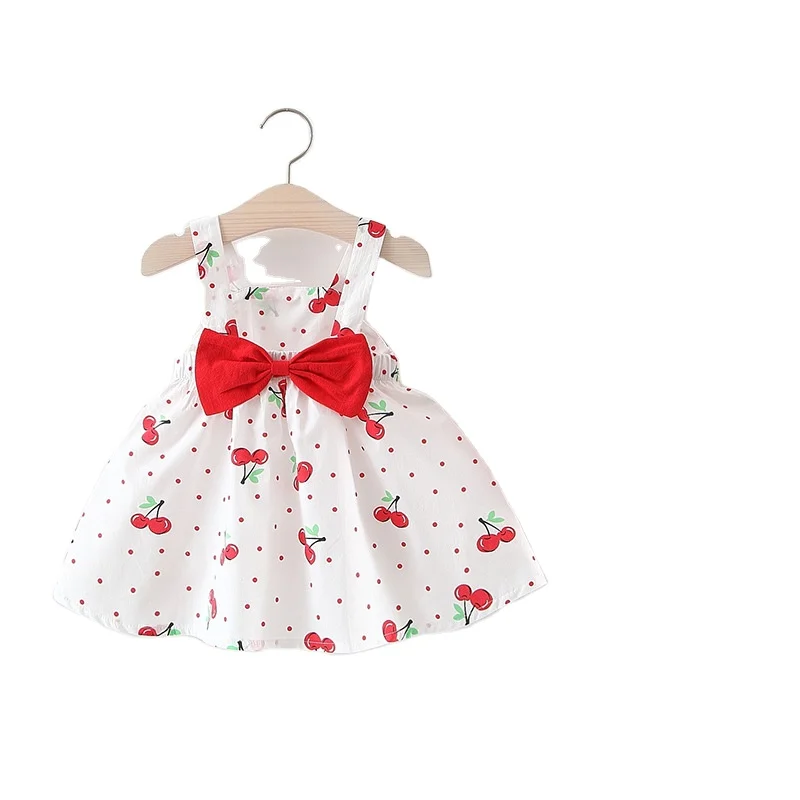 

Girls Summer Dress Sweet Printed Sleeveless Children's Clothing Bow Baby Sling Skirt XQM