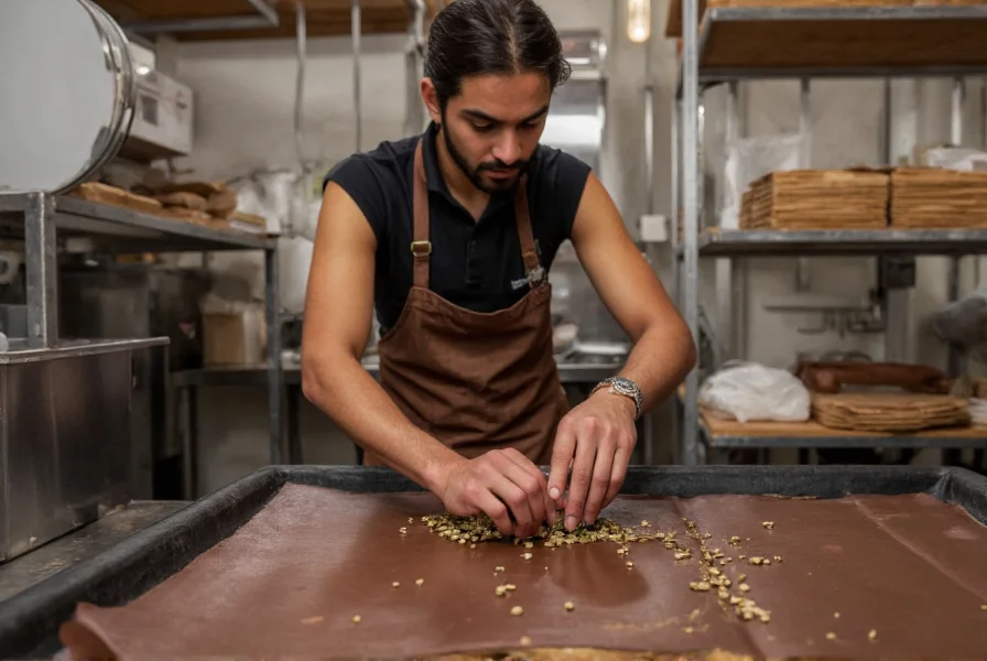 Chocolate maker carefully measuring cardamom pods during small-batch chocolate production