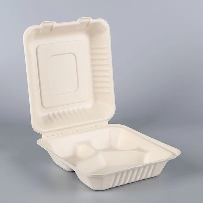 

Disposable Biodegradable Sugarcane Bagasse 3 Compartment Bento Lunch Box Food Containers, White,nuture