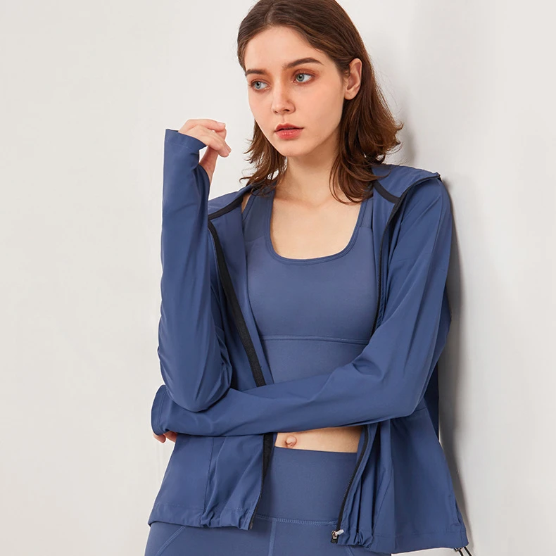 

Yoga Wear Women's Sports Hooded Casual Jackets With Zipper Ladies Workout Gym Coat