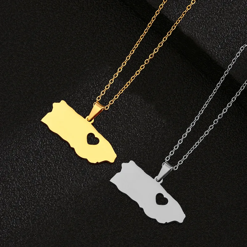 

New Design Non Tarnish Puerto Rico Map Pendent Necklace High Quality 18k Gold Stainless Steel Jewelry, Gold,steel color