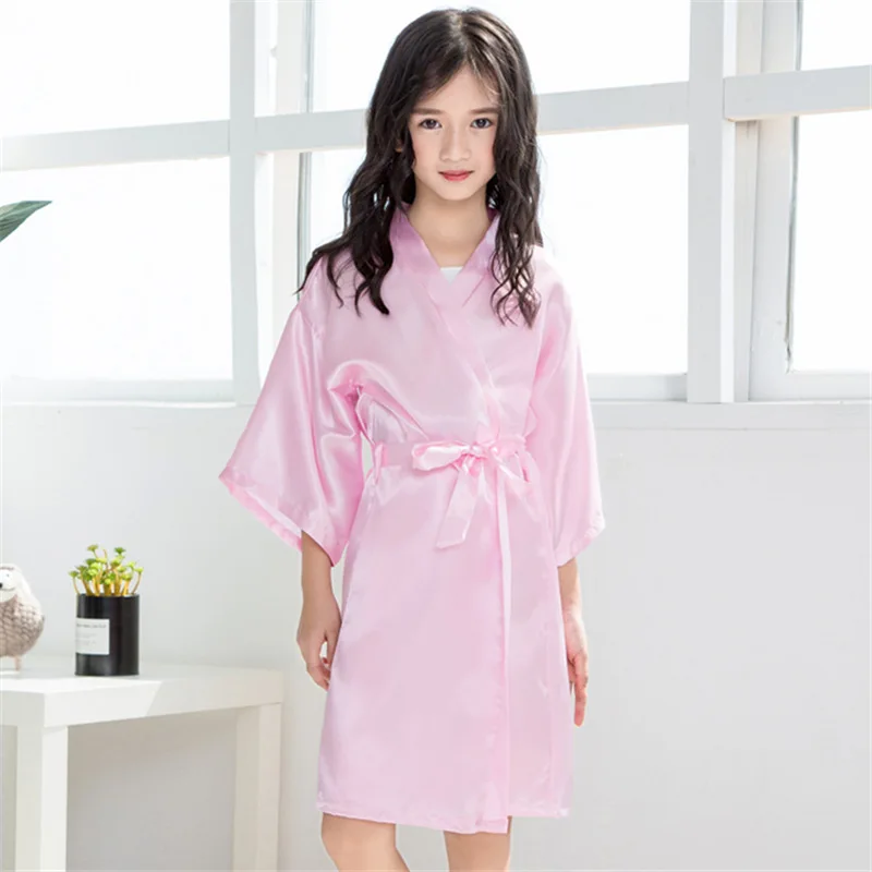 

M-104 Flower Girl Children's Silk Stain Pure Wedding Dressing Gown Kimono Robes, Stokc have 8colors