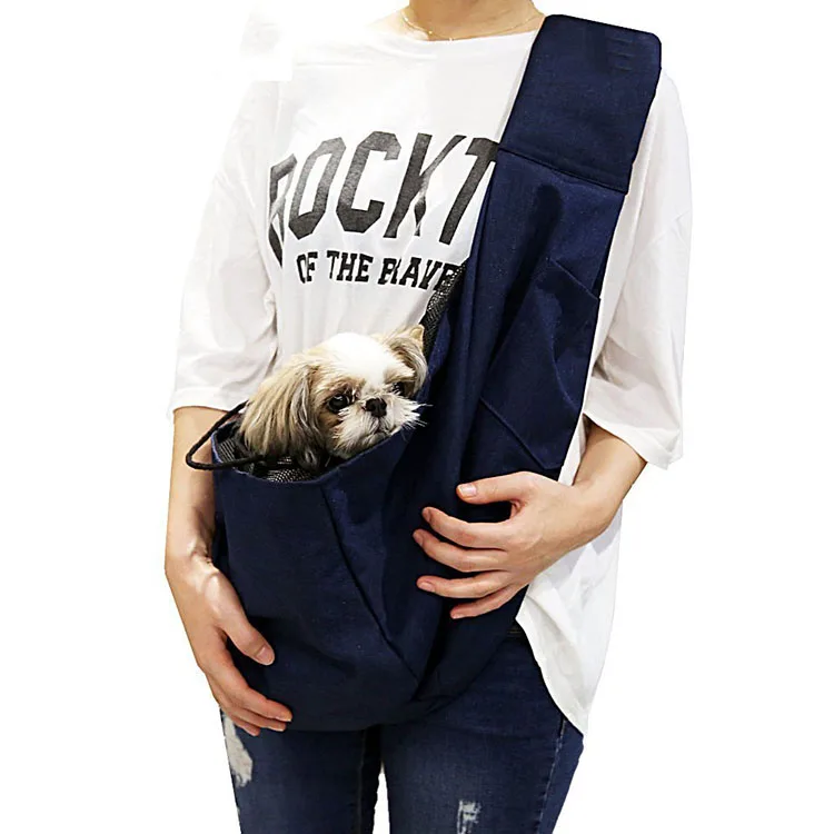 

Fashion Hot Sale Denim Pet Sling Travel Bag With Adjustment Strap Waterproof With Tope Breathable Mesh