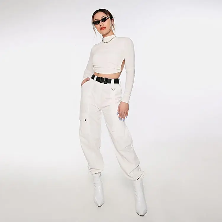 

Trendy Casual Cotton White Women's Trousers Harem Woman Cargo Ladies Pants With Pockets For Tall Women, Customized color