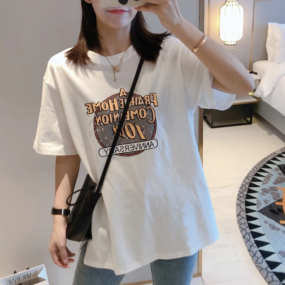 

Wholesale 2021 summer korean new style women's blouse women's loose short sleeved t shirt