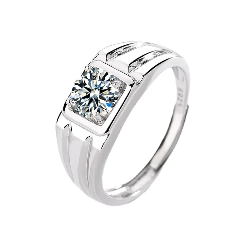 

925 Sterling Silver Open Gemstone Rings Zircon for Men and Women Platinum Plated Simple Gemstone Wedding Ring Jewelry