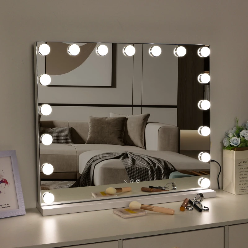 

New trending Amazon Hot sale Frameless Big Hollywood LED Makeup Vanity Mirror With Light Bulbs, White black
