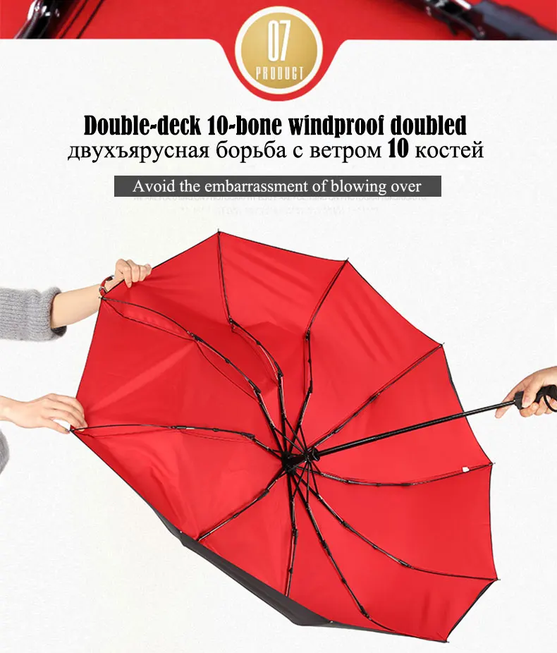 Windproof Double Automatic Folding Umbrella Female Male Ten Bone Large
