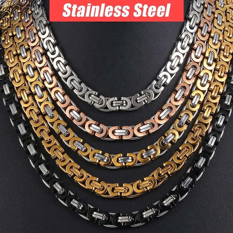 

men's Chain Necklace jewelry Stainless Steel Gold Silver Black Byzantine Link Mens Necklaces Chains Fashion Jewelry