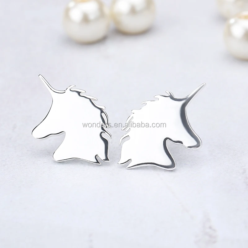 

Shiny Cute Silver Color Unicorn Earrings Stud Good Luck Gift Animal Earrings For Women Girls