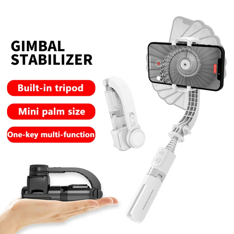 

New Features L08 Mini Gimbal Stabilizer For Phone With Hidden Tripod Mobile Gimbal Video For Tik Tok, Black, white can be customized