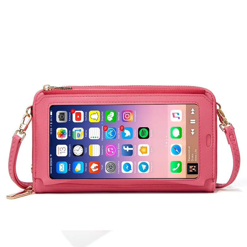 

Touch ScNew arrival screen Mobile phone pocket purse crossbody shoulder bag cut wallet metal zipper pocket bag crossbody bag, 6 color option