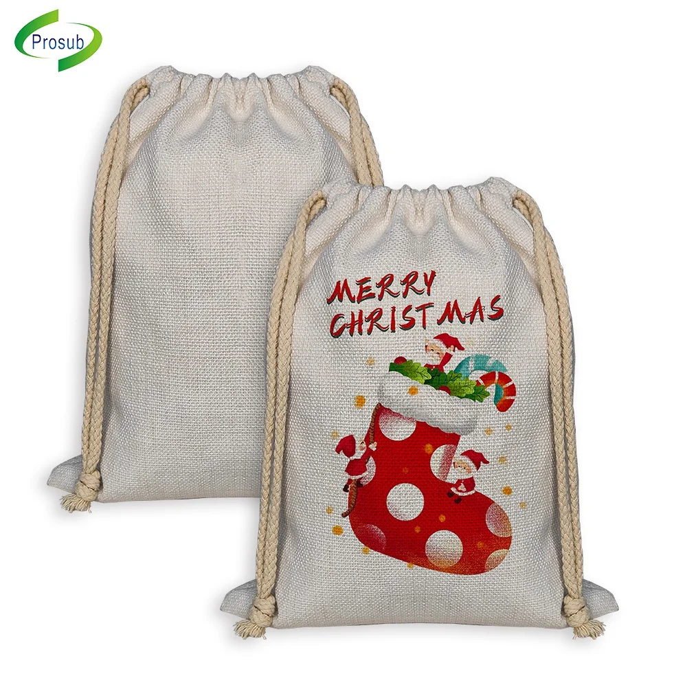 

Prosub Sublimation Santa Sacks Blanks Custom Printed Logo Packaging Dust Bags Linen Drawstring Sublimation Christmas Gift Bag
