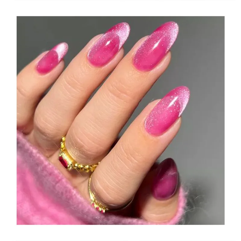 

New Design Cat Eyes Luxury Fake Nails Shinny Full Cover Durable Artificial Nails Customized Handmade Acrylic Press On Nails