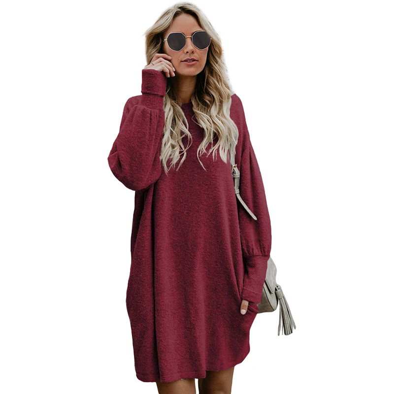 

Women Autumn Winter Long Lantern Sleeve Knitted Sweater Dress, Customized