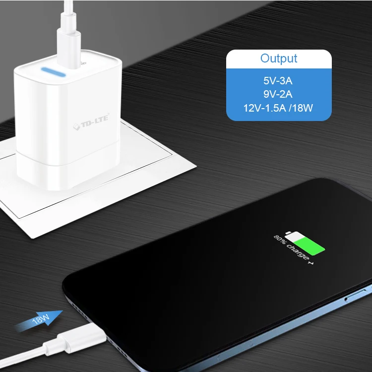 

Wholesale free sample OEM NEW design US USB qc3.0 Adapter Power mobile cargador 18w Charger with led light for iphone 12, White