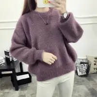 

Fashion lady's winter crew neck long sleeved winter mohair sweaters women knitted thick warm pullovers jumpers cheap