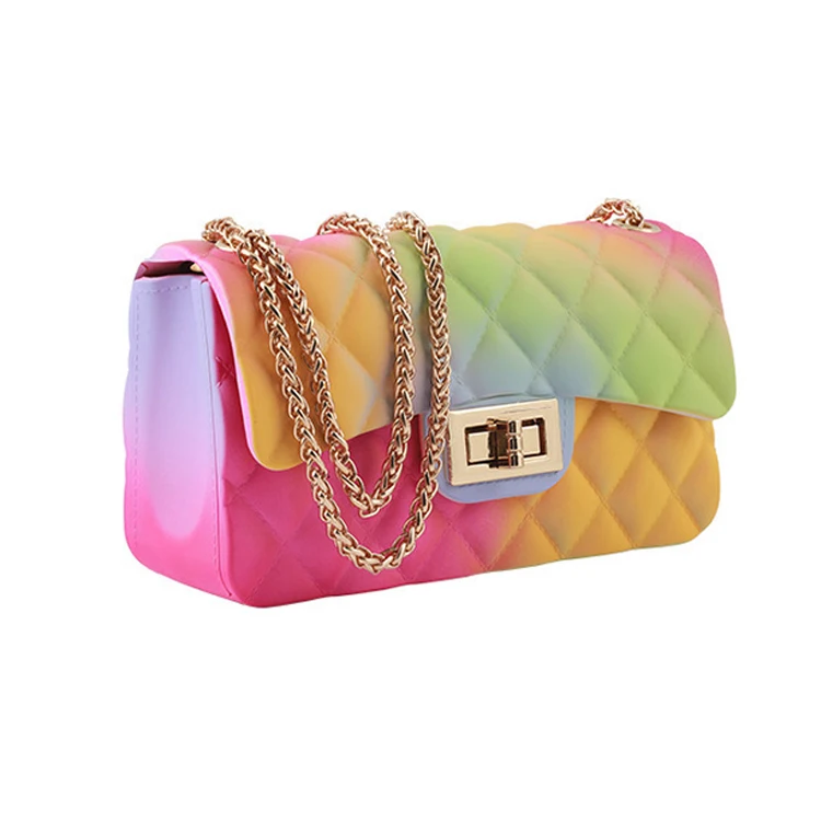 

RTS Color Gradient Ladies Evening Clutch Frosted Matte rhombus Women Small Hand Bag Golden Metal Chain Girls Sling Bags, Multicolor